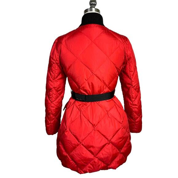 Miu Miu Quilted Down Puffer Jacket Red Black Belted Coat EU 36 - Picture 3 of 9